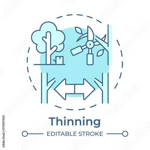 Thinning soft blue concept icon. Ecosystem health, environment. Forest sustainability. Round shape line illustration. Abstract idea. Graphic design. Easy to use in brochure, booklet