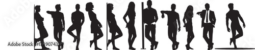 Stylish Man and Woman Standing Poses Silhouette Vector Illustration.