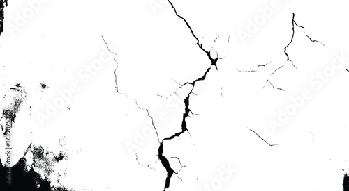 Cracks on the concrete wall. Cracks isolated on white background. Texture for overlay.  Wall Background. For designers to apply texture cracks to objects.