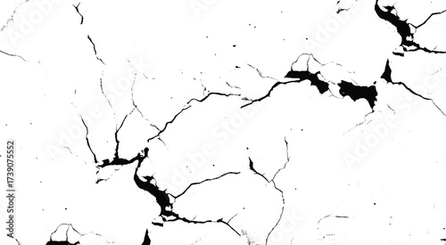 Cracks in the concrete wall isolated on white background. Abstract Overlay. Wall Background. For designers to apply texture cracks to objects.