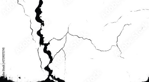 High-Quality Vector Texture with Cracks and Fractures from Earthquake Damage on Land, Floor, and Wall Surfaces in Black, White, and Grey, Ideal for Natural Disaster Simulations and Distressed Crack