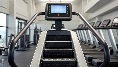 Stair Climber With Calorie Counter Screen In A Modern Gym, Designed For Cardio Training, Strength Building, Indoor Fitness, Weight Loss, And Promoting A Healthy Active Lifestyle