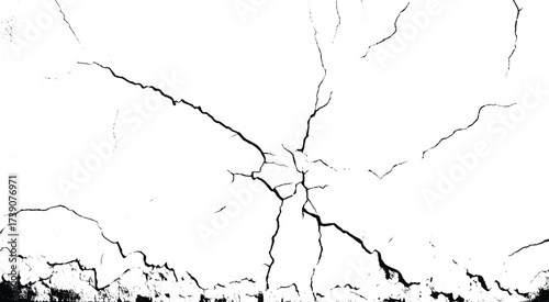 Cracked wall. Damage surface crack and fissure in ground, concrete, crevices from disaster silhouette breaks on land surface from earthquake isolated on white background. Broken ground 
