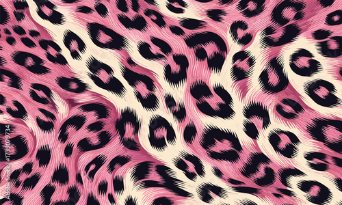 Exotic pink leopard skin background with wild fur details, great for decorative fabric, stylish wallpaper, and camouflage.