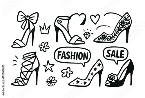 Stylish high heels fashion with decorative elements and sale theme