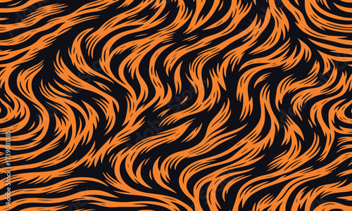 Vectand tiger skin pattern illustration with wild animal stripes and fur texture background, great fand fabric prints, wallpaper murals, tile surfaces, and decandative projects.