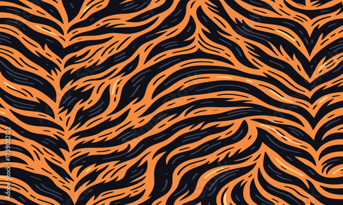 Tiger skin pattern illustration vectand with wild animal fur stripes and texture background, ideal fand fabric prints, wallpaper, tile patterns, and creative surfaces.