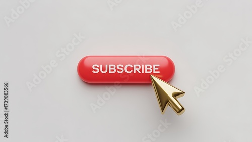 3D Red Subscribe Button with Golden Cursor on Gray Background