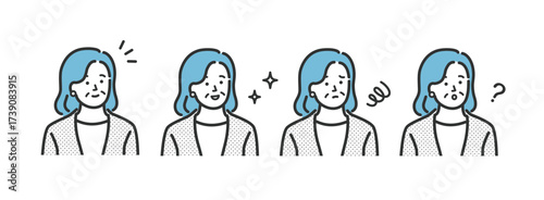 ミドル　シニア　ビジネス 女性の表情アイコンイラストセット素材
