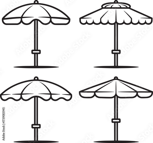 Set of Beach Umbrella Outline vector illustration isolated On Transparent Background