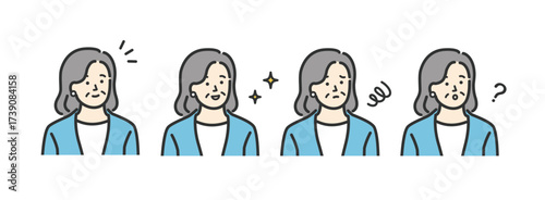 ミドル　シニア　ビジネス 女性の表情アイコンイラストセット素材
