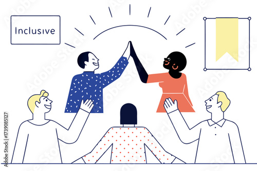 Diverse team celebrating inclusivity with a high five