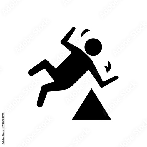 Silhouette of a person tripping over a triangle obstacle and falling down in a comical manner image on transparent background