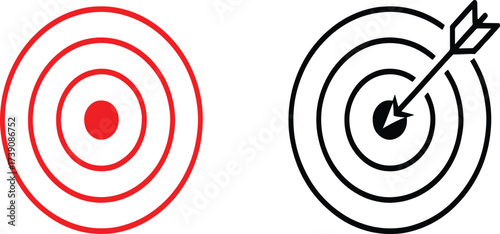 Minimalist red and black target illustration with arrow hitting bullseye