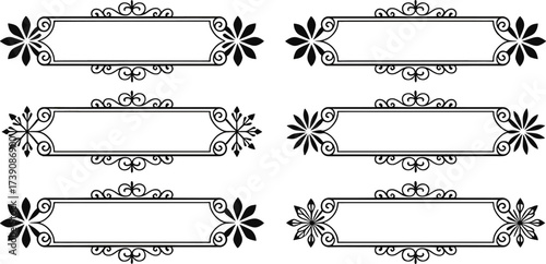 Collection of six vintage ornate decorative rectangular frames in black