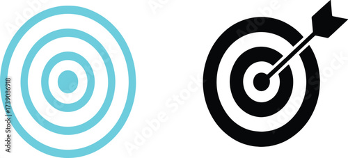 Neon cyan glowing target and black silhouette bullseye vector illustration