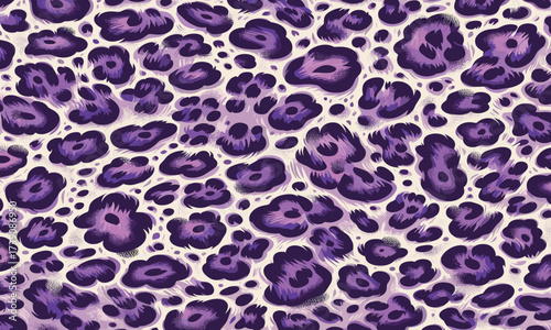 Vector illustration of purple leopard skin texture, exotic animal fur pattern for modern fashion clothing, textile prints, interior decor, and digital artwork.
