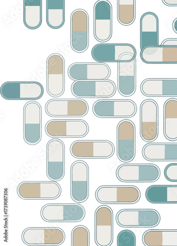 Abstract composition featuring a pattern of capsules with a minimalist design and color scheme