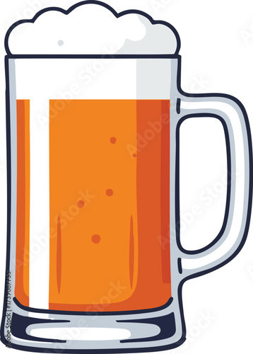 A tall glass mug filled with frothy, golden-orange beer, showing bubbles within the liquid.