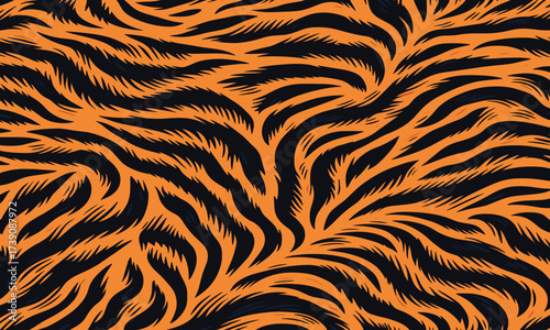Tiger skin vectand illustration featuring wild striped animal fur, great fand artistic wallpaper murals, fabric textures, and tile projects.