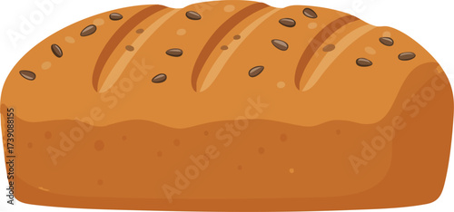A loaf of freshly baked bread, golden brown with seeds on top, ready to be sliced and enjoyed.