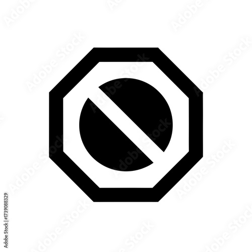 Black octagon with a circle and diagonal line indicating prohibition displayed on a white background on transparent background silhouette