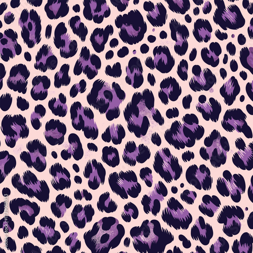 Stylish purple leopard camouflage background vector with fur textures great for textile designs, wallpapers, trendy fashion clothing, and artistic decor.