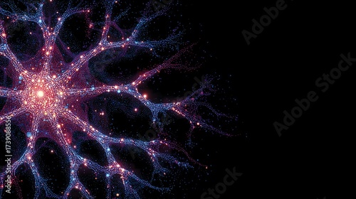 Abstract Neuron Illustration with Glowing Connections on Black Background for Scientific