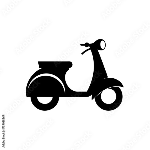 Silhouette of a classic scooter with rounded body and visible headlight and handlebars design icon vector on transparent background