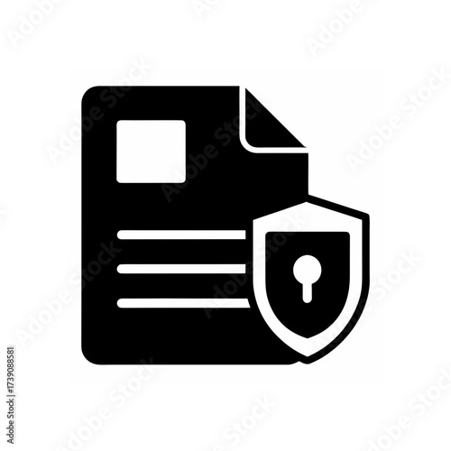 Document security shown with a file and shield representing data protection and privacy measures applied on transparent background silhouette