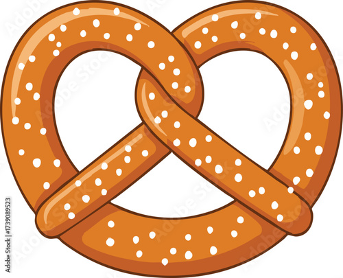 A detailed illustration of a delicious, golden-brown pretzel with salt crystals, perfect for snacking.