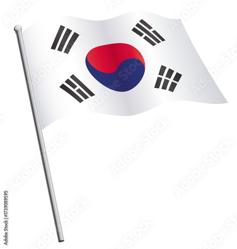 accurate correct south korean flag of korea flying waving flowing on flagpole vector isolated on transparent background