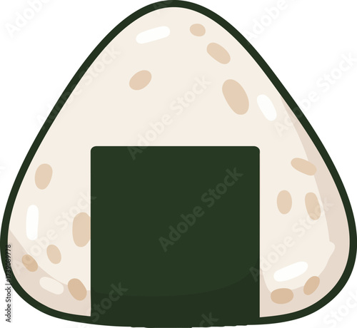 Illustration of a triangular onigiri with a seaweed wrapper.