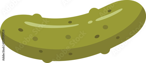 A cartoon illustration of a whole green pickle with bumps, commonly known as a gherkin, on a white background.
