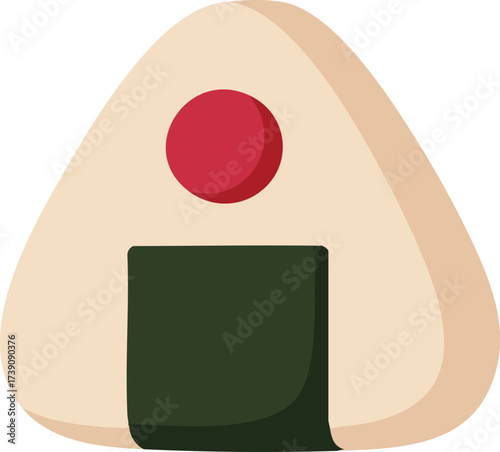 A simple cartoon illustration of a Japanese onigiri rice ball with a red circle and nori wrap.