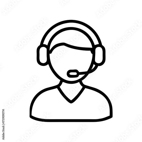 Male customer service representative with headset and microphone icon