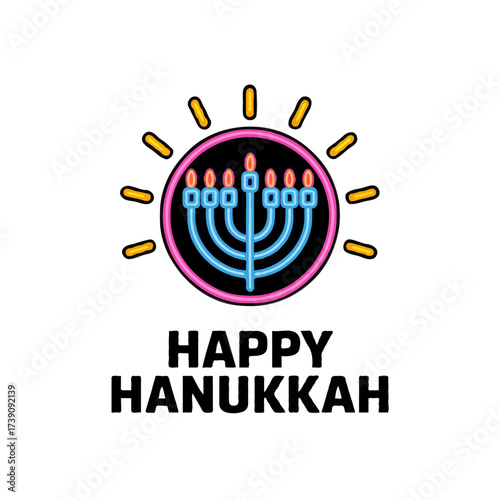 Happy hanukkah menorah illustration with glowing candles isolated on white background