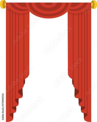 Red Stage Curtains Vector Illustration with Valance. Elegant Theater Drapes Isolated on White Background.