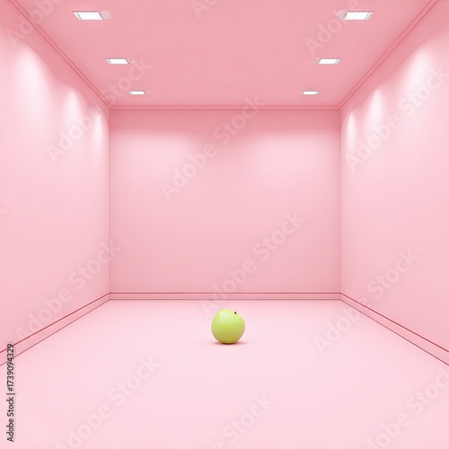 Empty room with a single lime green fruit.