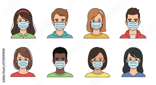 Facial protection masks for people in a group during an epidemic.