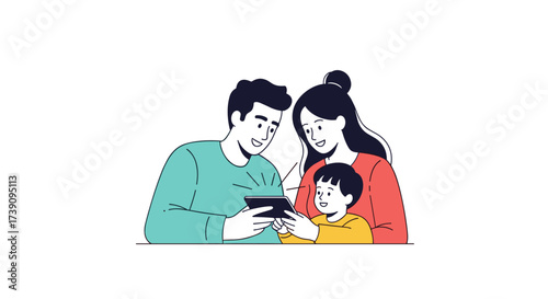 A family enjoys watching something together on a tablet device.