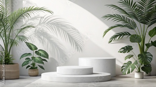 Minimal White Podium for Product Display on Neutral Background