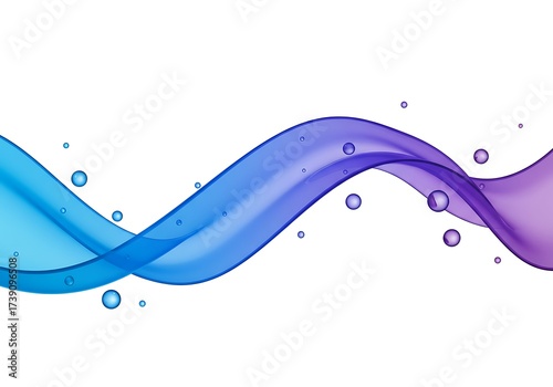 Abstract flowing wave with bubbles isolated on white background