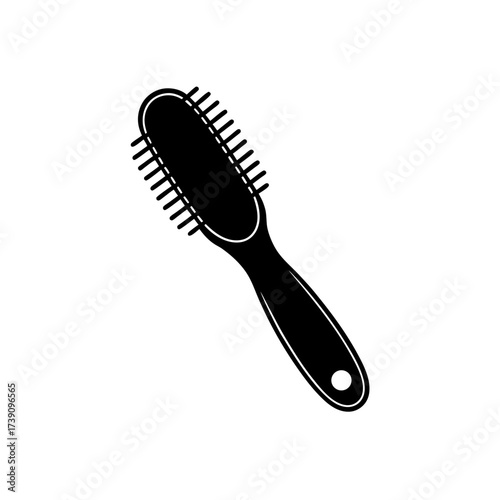 Illustration of a black handled hairbrush on transparent background silhouette