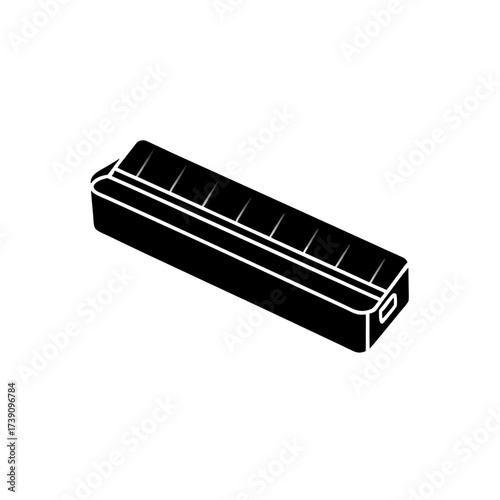 Illustration of a simple black harmonica on transparent background silhouette