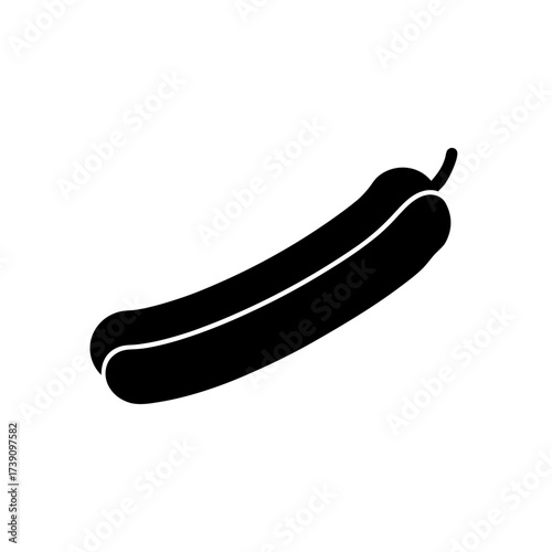 Black silhouette of a hotdog in a bun on transparent background