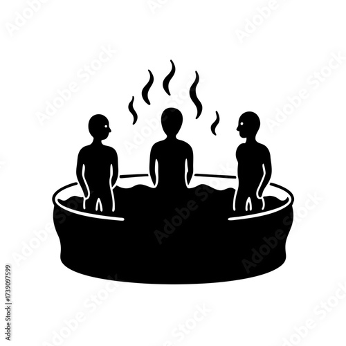 People relaxing in a hot tub with steam on transparent background silhouette