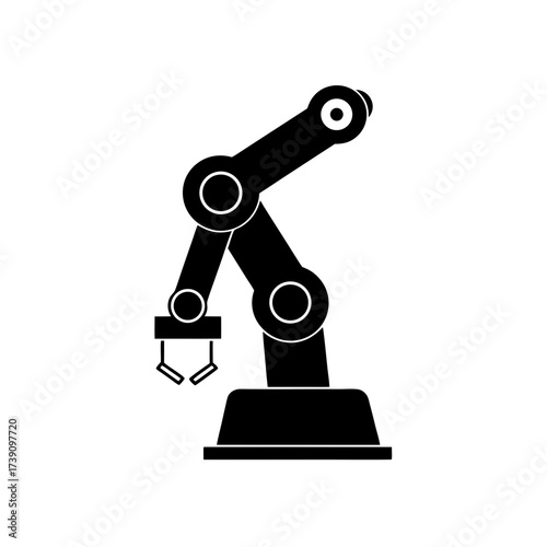 Illustration of a black robotic arm design on transparent background silhouette