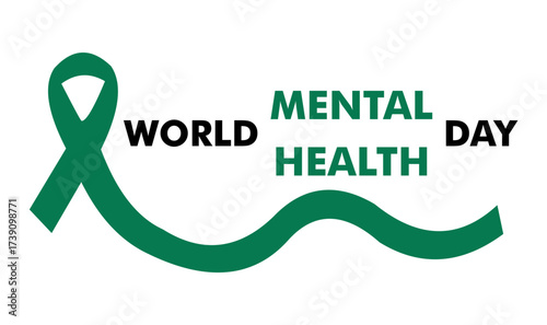 illustration of world mental health day ribbon. green ribbon of mental health day