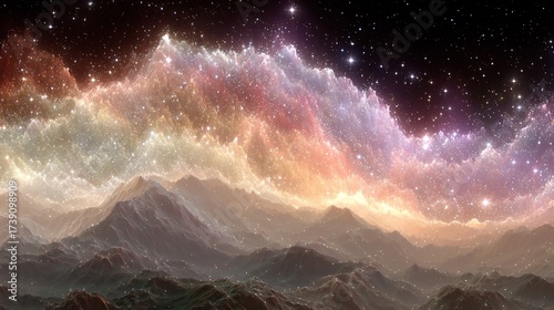 Celestial mountain range shimmering with starlight a breathtaking cosmic landscape of dreams and